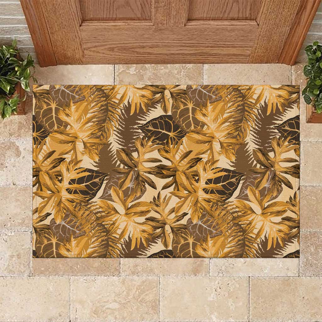 Hawaii Gold Tropical Leaves Rubber Doormat LT01 Gold - Polynesian Pride