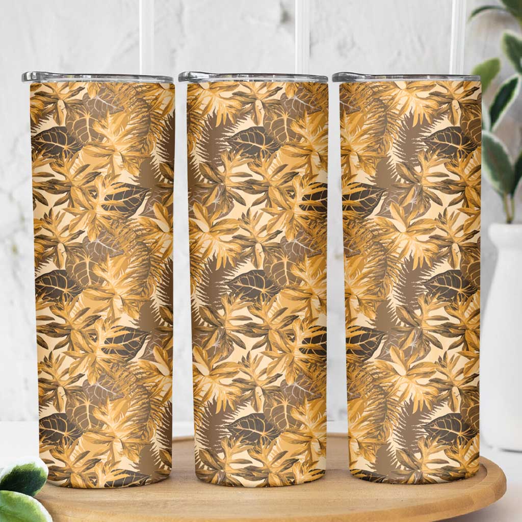 Hawaii Gold Tropical Leaves Skinny Tumbler - Polynesian Pride