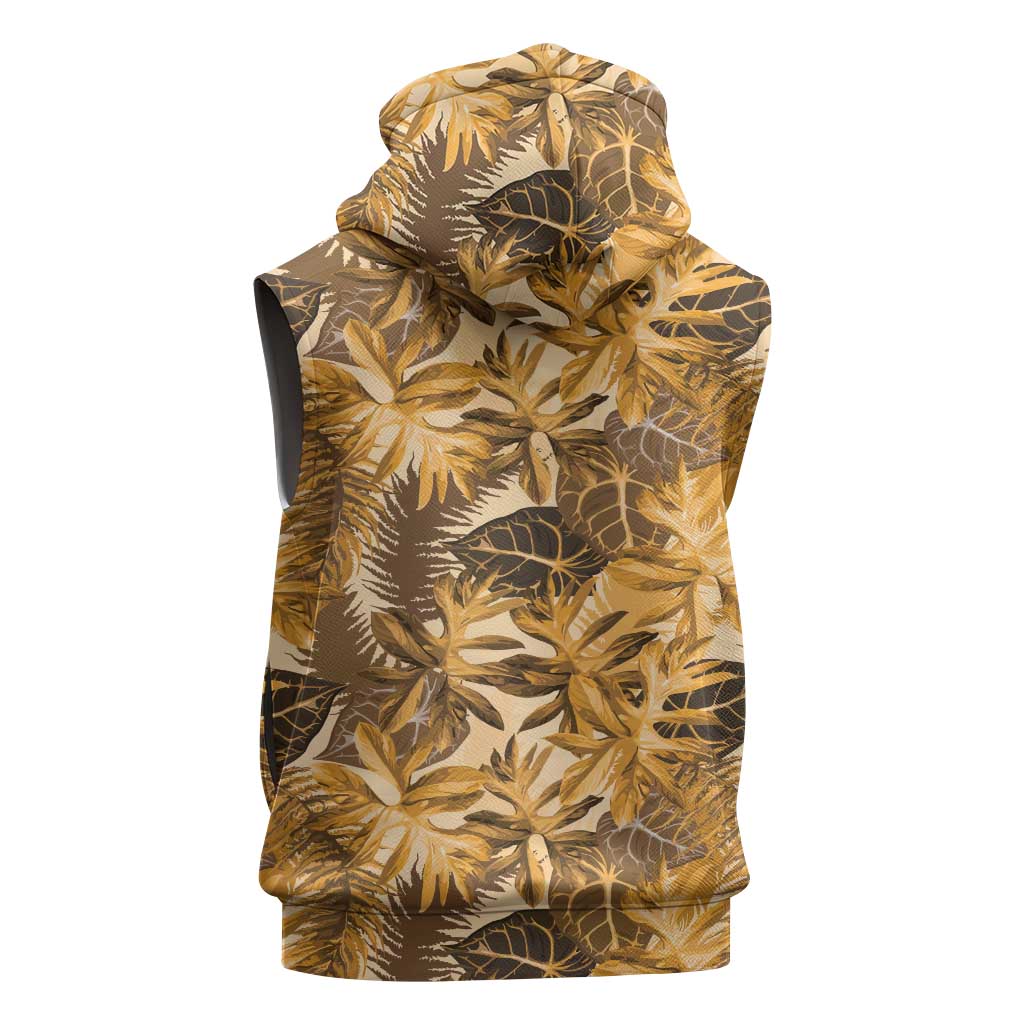 Hawaii Gold Tropical Leaves Sleeveless Hoodie - Polynesian Pride