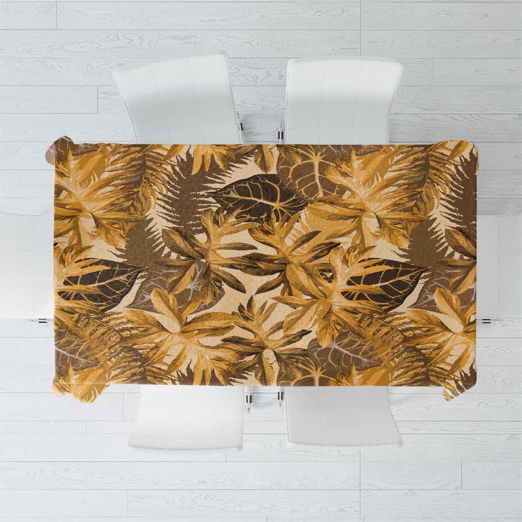 Hawaii Gold Tropical Leaves Tablecloth LT01 Gold - Polynesian Pride