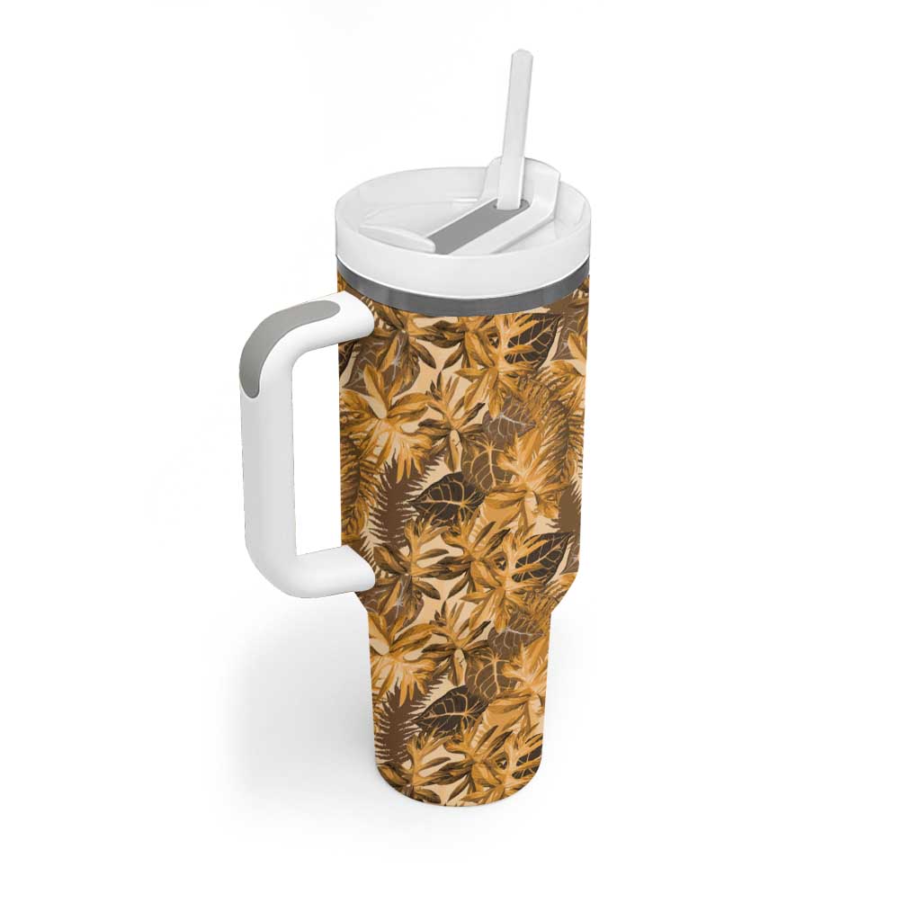 Hawaii Gold Tropical Leaves Tumbler With Handle - Polynesian Pride