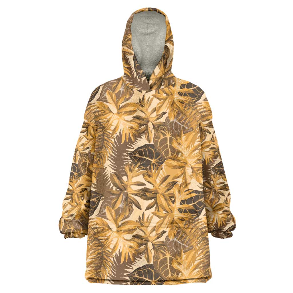 Hawaii Gold Tropical Leaves Wearable Blanket Hoodie LT01 One Size Gold - Polynesian Pride