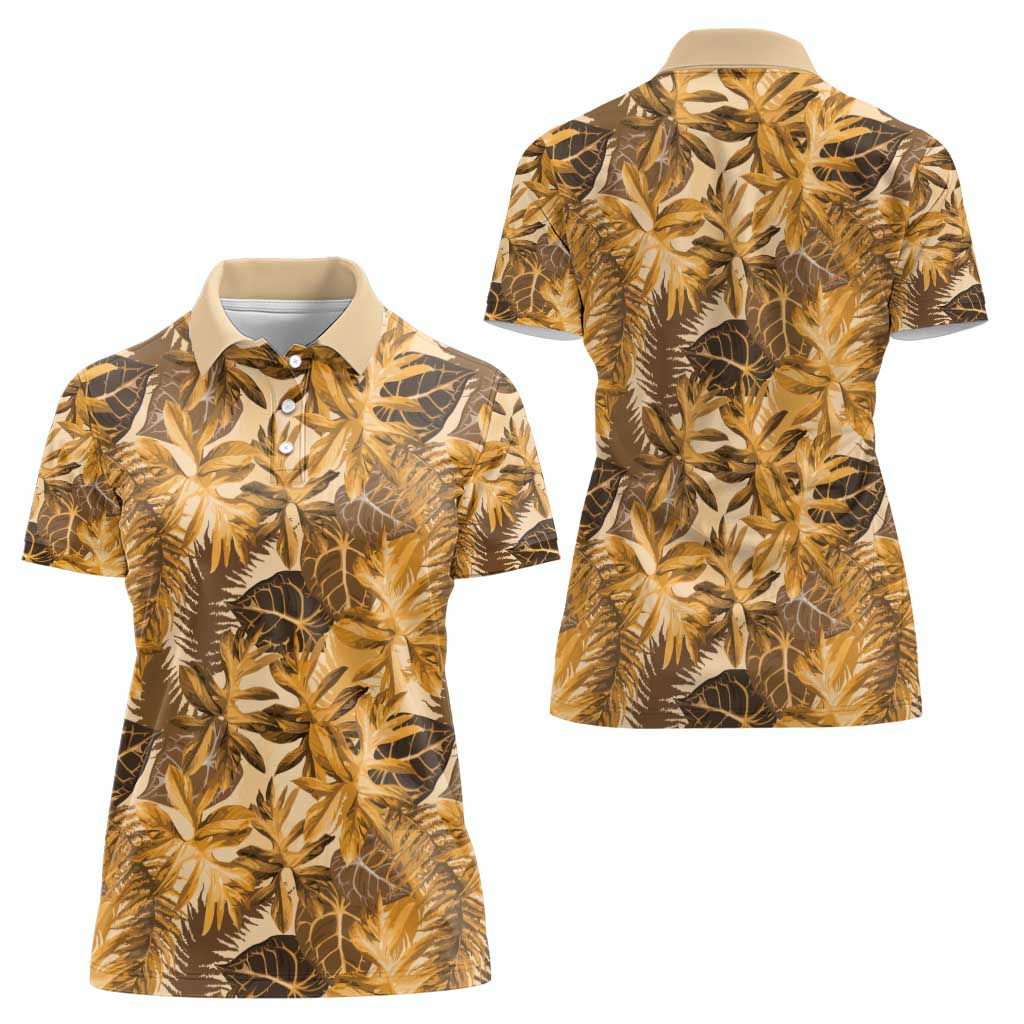 Hawaii Gold Tropical Leaves Women Polo Shirt - Polynesian Pride