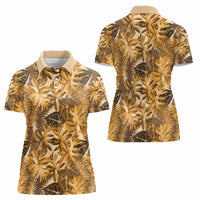 Hawaii Gold Tropical Leaves Women Polo Shirt - Polynesian Pride