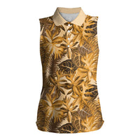 Hawaii Gold Tropical Leaves Women Sleeveless Polo Shirt LT01 Female Gold - Polynesian Pride