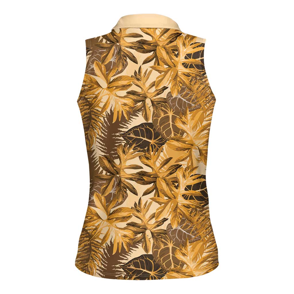 Hawaii Gold Tropical Leaves Women Sleeveless Polo Shirt LT01 - Polynesian Pride