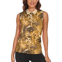 Hawaii Gold Tropical Leaves Women Sleeveless Polo Shirt LT01 - Polynesian Pride