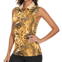 Hawaii Gold Tropical Leaves Women Sleeveless Polo Shirt LT01 - Polynesian Pride