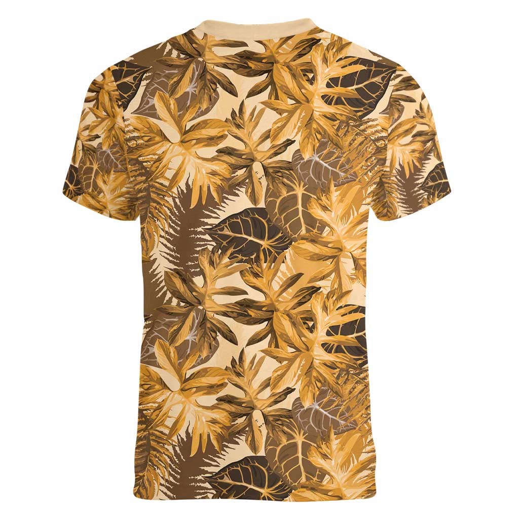 Hawaii Gold Tropical Leaves Women V-Neck T-Shirt - Polynesian Pride