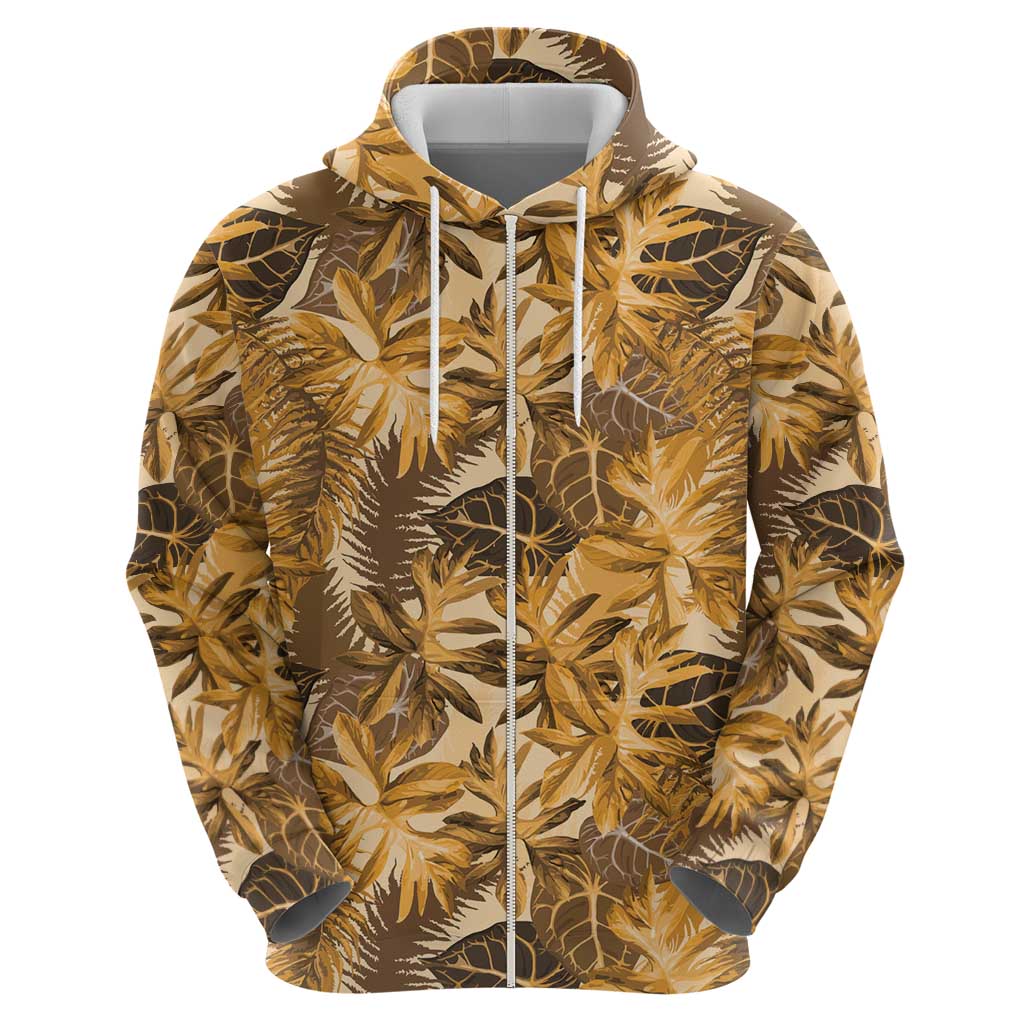 Hawaii Gold Tropical Leaves Zip Hoodie - Polynesian Pride