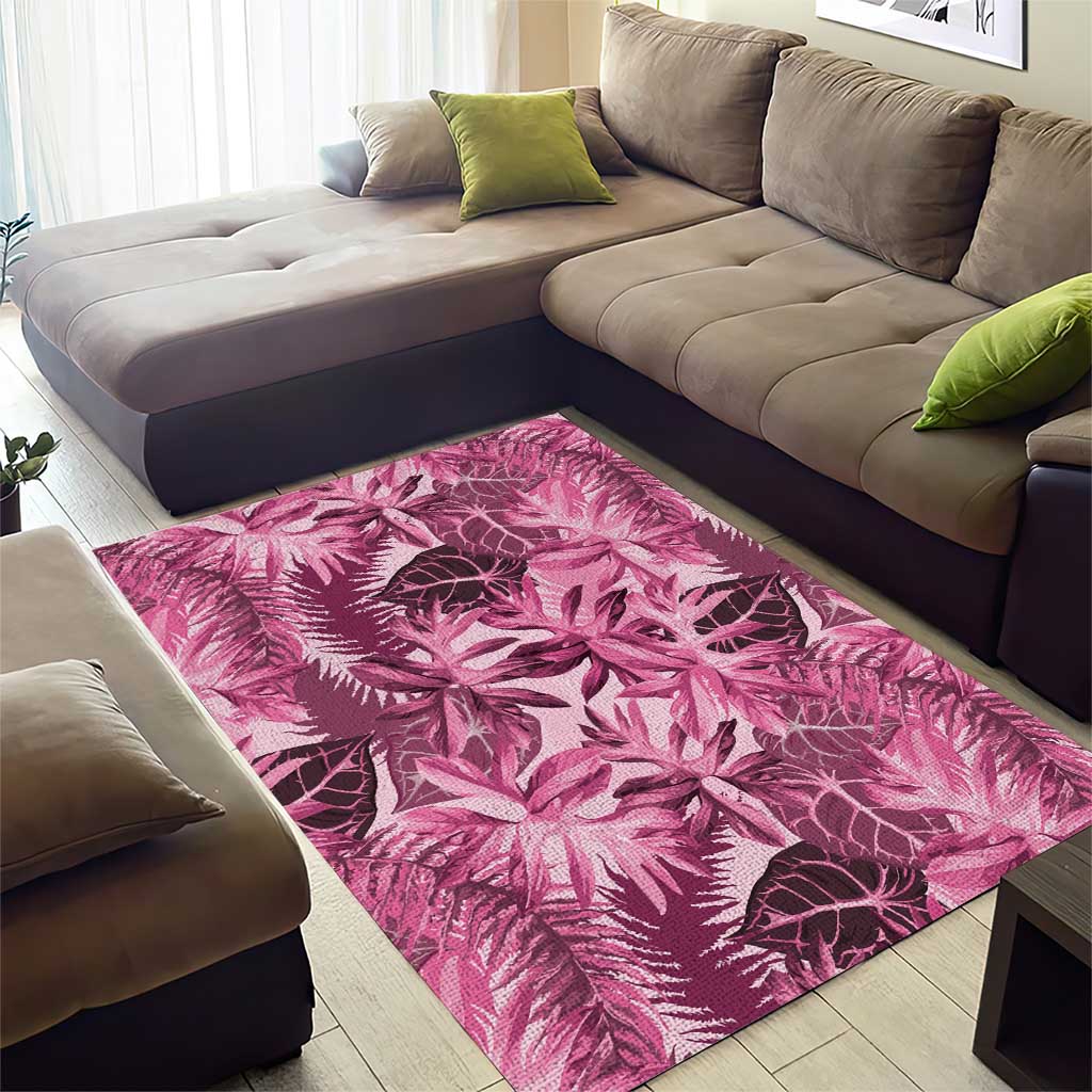 Hawaii Pink Tropical Leaves Area Rug - Polynesian Pride