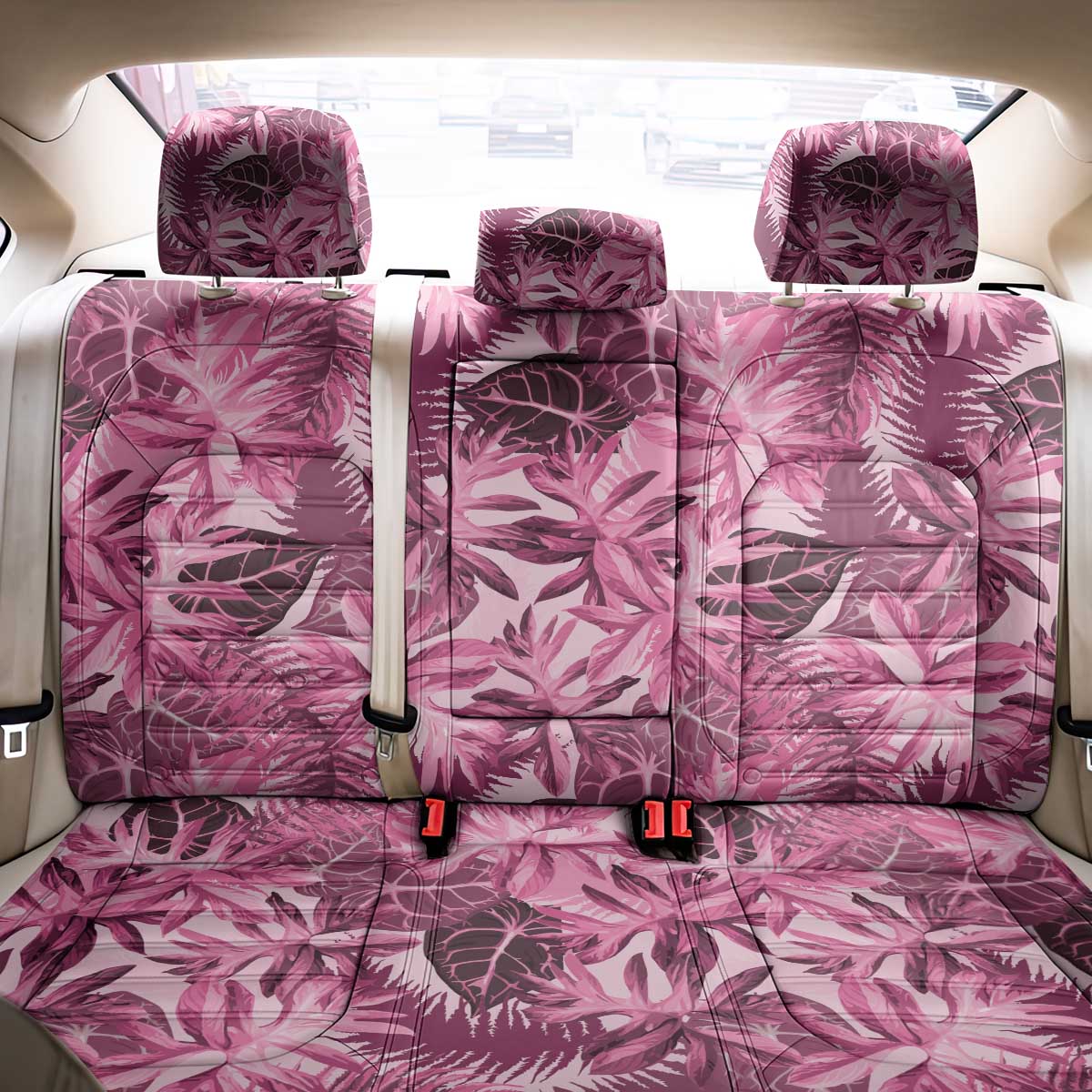 Hawaii Pink Tropical Leaves Back Car Seat Cover - Polynesian Pride
