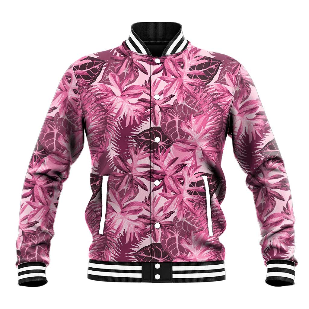 Hawaii Pink Tropical Leaves Baseball Jacket LT01 Unisex Pink - Polynesian Pride