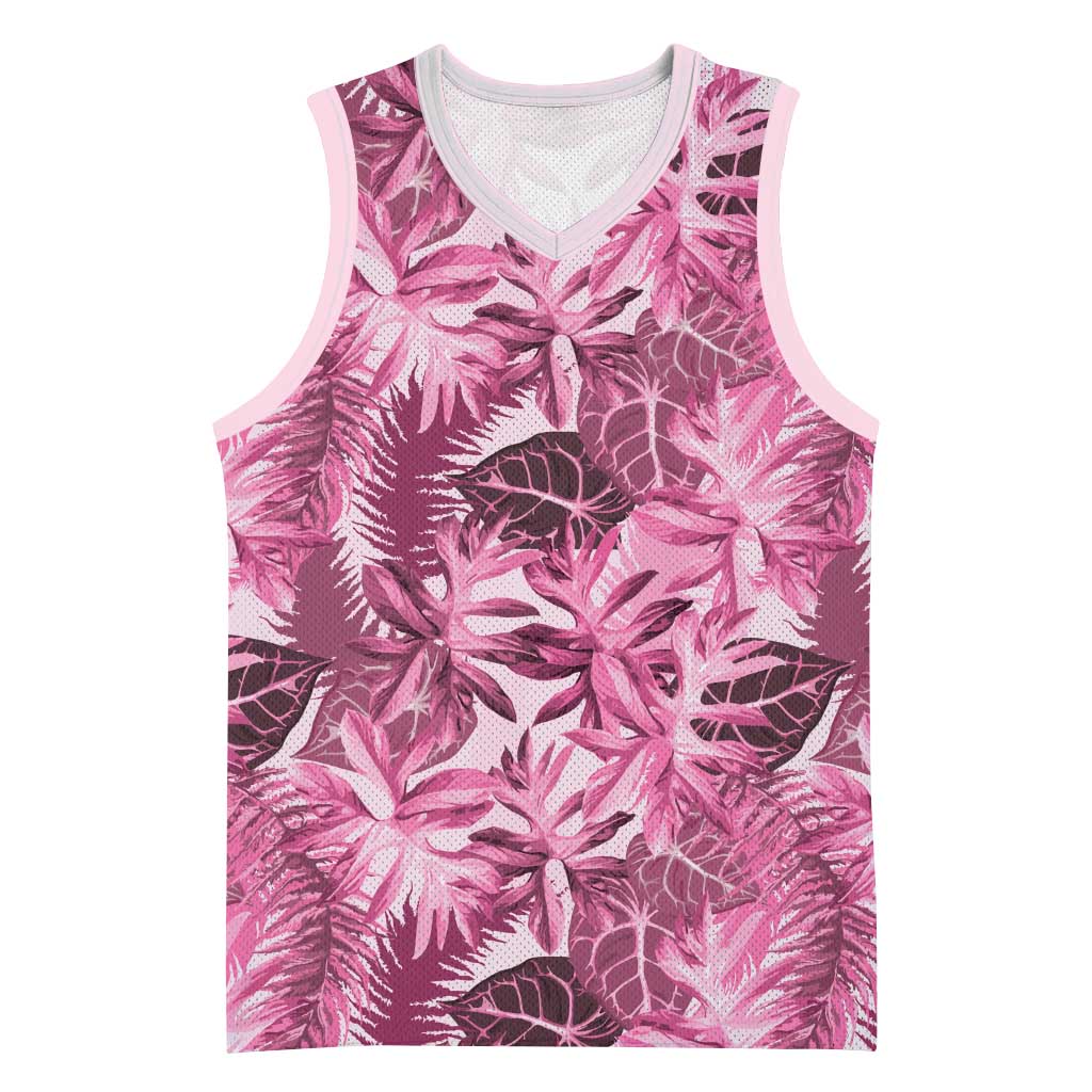 Hawaii Pink Tropical Leaves Basketball Jersey - Polynesian Pride
