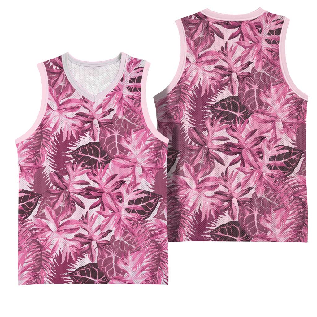 Hawaii Pink Tropical Leaves Basketball Jersey - Polynesian Pride