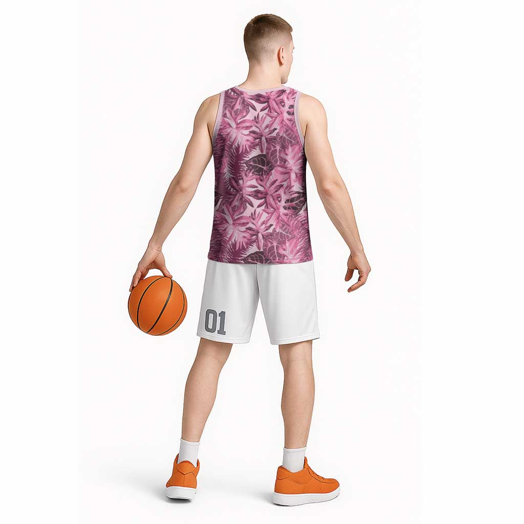 Hawaii Pink Tropical Leaves Basketball Jersey - Polynesian Pride