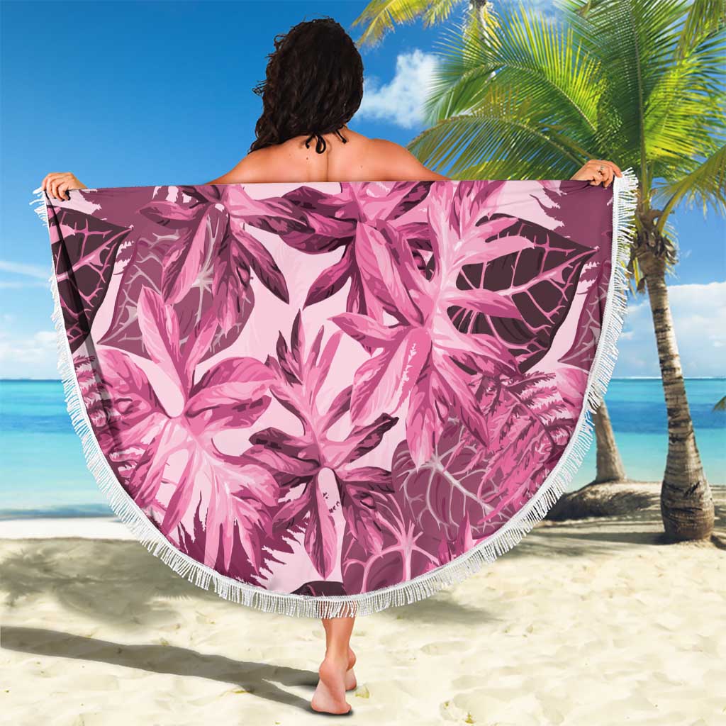 Hawaii Pink Tropical Leaves Beach Blanket LT01 - Polynesian Pride