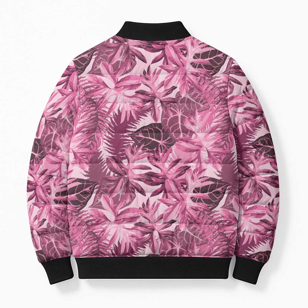 Hawaii Pink Tropical Leaves Bomber Puffer Jacket - Polynesian Pride