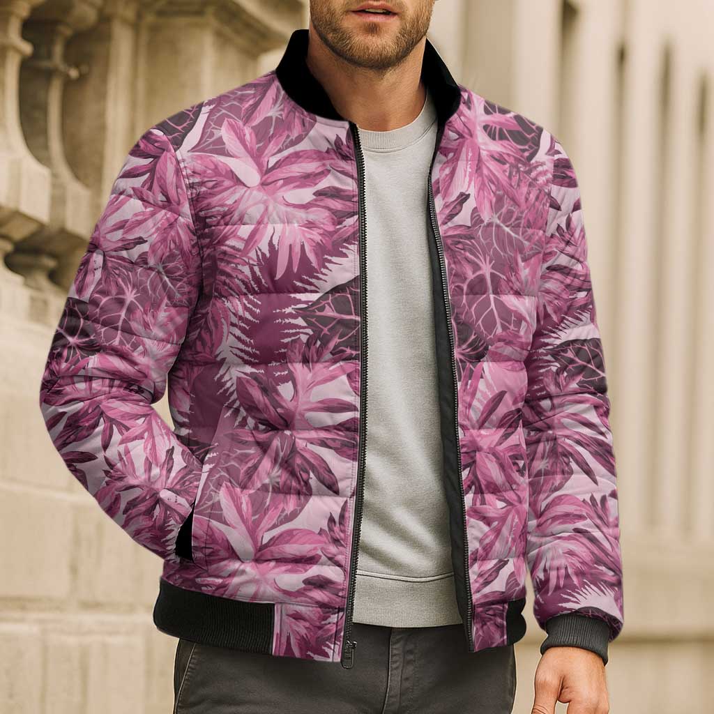 Hawaii Pink Tropical Leaves Bomber Puffer Jacket - Polynesian Pride