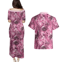 Hawaii Pink Tropical Leaves Couples Matching Puletasi and Hawaiian Shirt LT01 - Polynesian Pride