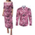 Hawaii Pink Tropical Leaves Couples Matching Puletasi and Long Sleeve Button Shirt - Polynesian Pride