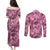 Hawaii Pink Tropical Leaves Couples Matching Puletasi and Long Sleeve Button Shirt - Polynesian Pride