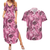 Hawaii Pink Tropical Leaves Couples Matching Summer Maxi Dress and Hawaiian Shirt LT01 Pink - Polynesian Pride