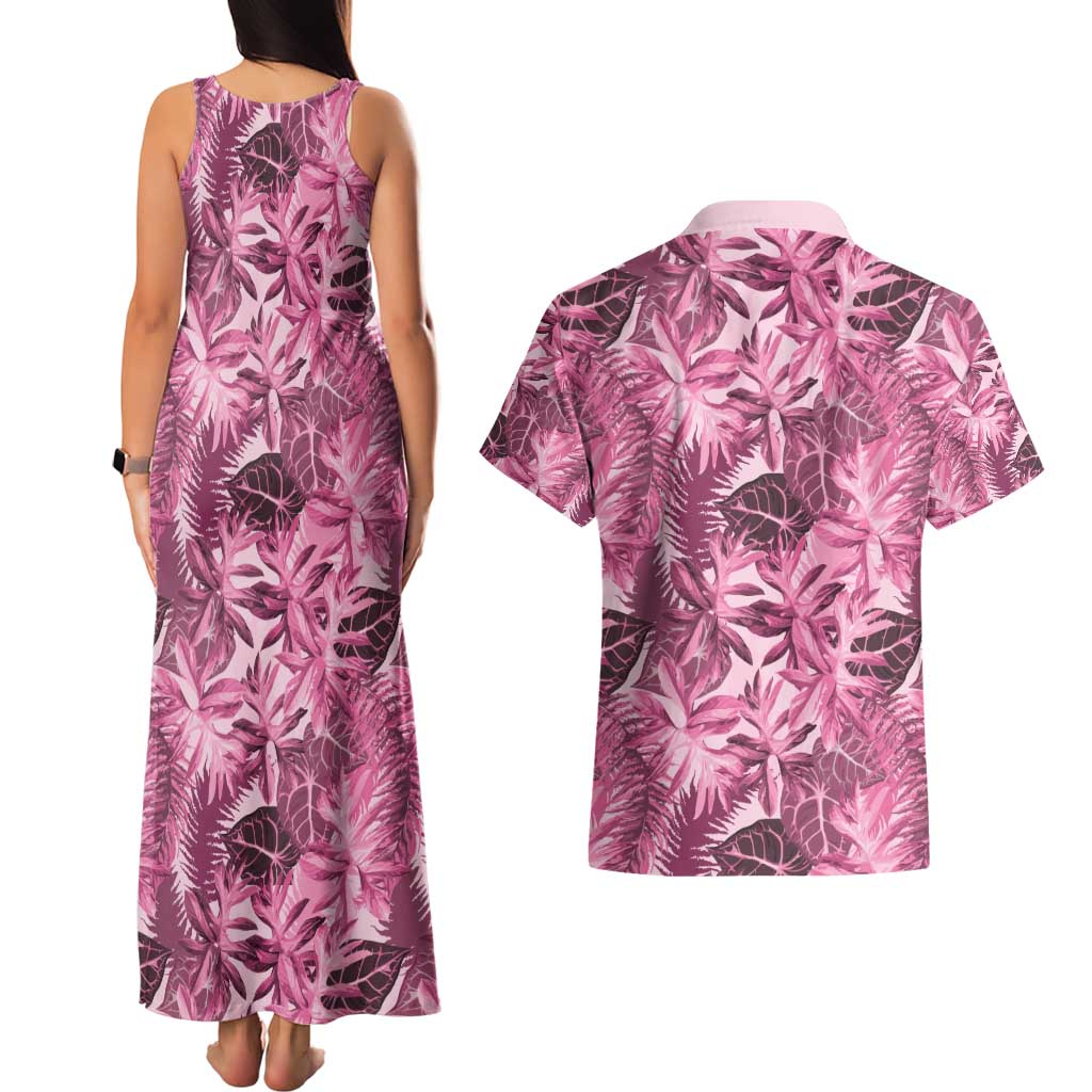 Hawaii Pink Tropical Leaves Couples Matching Tank Maxi Dress and Hawaiian Shirt LT01 - Polynesian Pride