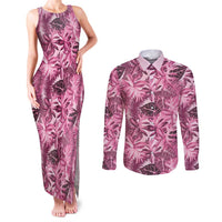 Hawaii Pink Tropical Leaves Couples Matching Tank Maxi Dress and Long Sleeve Button Shirt LT01 Pink - Polynesian Pride