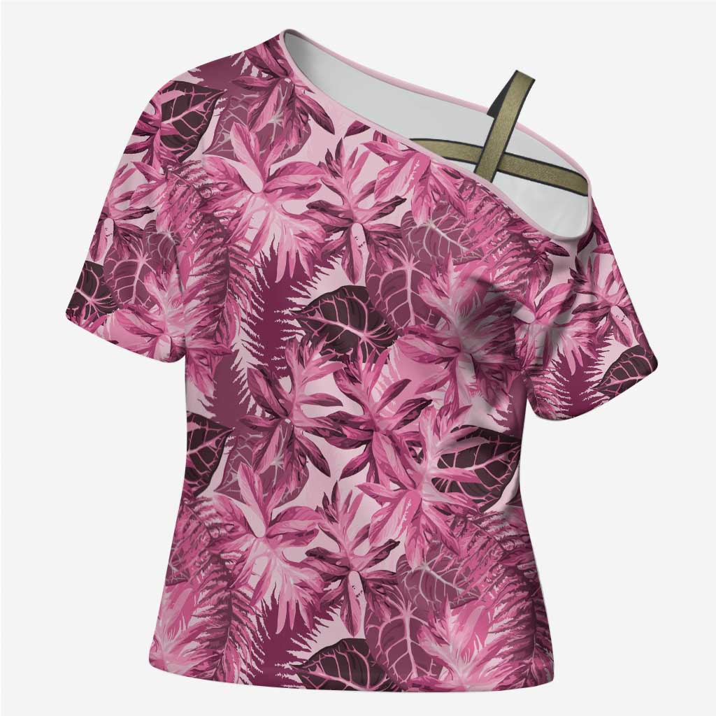 Hawaii Pink Tropical Leaves Cross Shoulder Shirt - Polynesian Pride