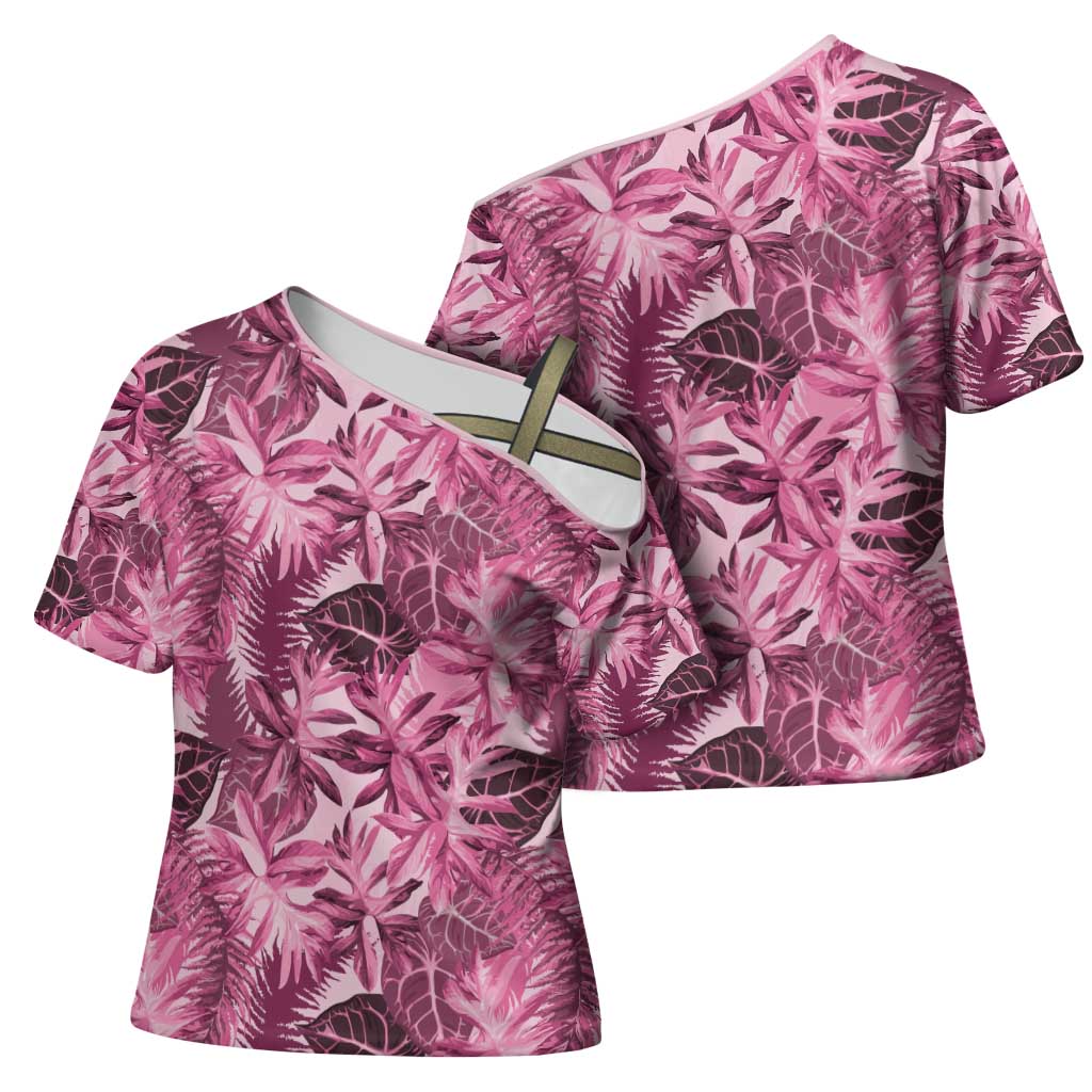 Hawaii Pink Tropical Leaves Cross Shoulder Shirt - Polynesian Pride