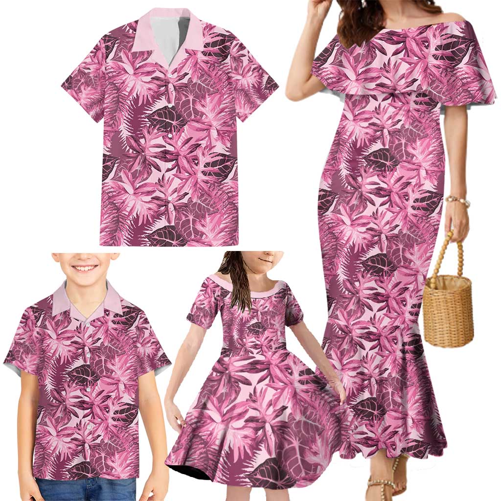 Hawaii Pink Tropical Leaves Family Matching Mermaid Dress and Hawaiian Shirt LT01 - Polynesian Pride