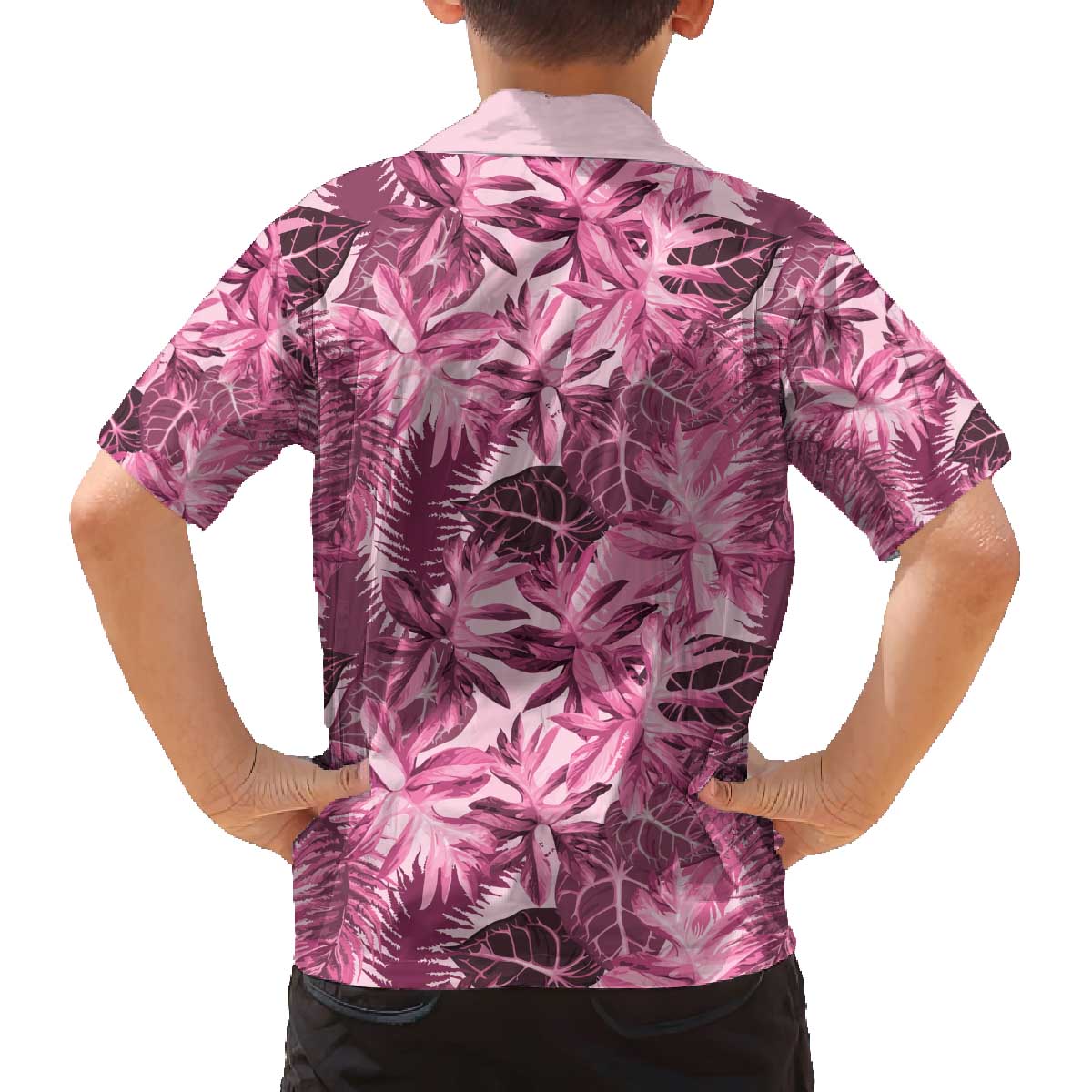 Hawaii Pink Tropical Leaves Family Matching Off The Shoulder Long Sleeve Dress and Hawaiian Shirt - Polynesian Pride