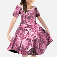 Hawaii Pink Tropical Leaves Family Matching Off The Shoulder Long Sleeve Dress and Hawaiian Shirt - Polynesian Pride