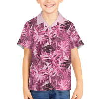 Hawaii Pink Tropical Leaves Family Matching Off The Shoulder Long Sleeve Dress and Hawaiian Shirt - Polynesian Pride
