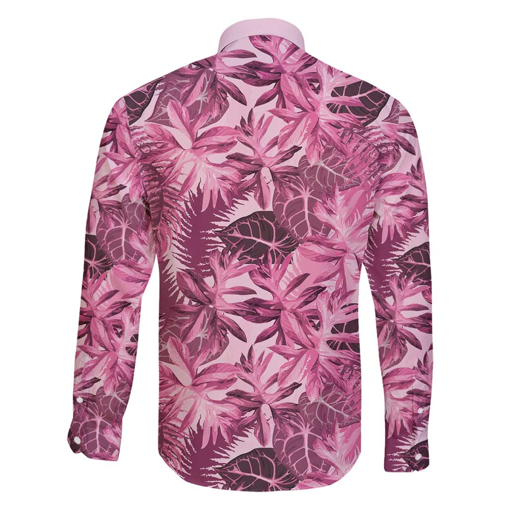 Hawaii Pink Tropical Leaves Family Matching Off Shoulder Maxi Dress and Hawaiian Shirt - Polynesian Pride