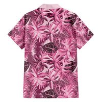 Hawaii Pink Tropical Leaves Family Matching Off Shoulder Short Dress and Hawaiian Shirt LT01 - Polynesian Pride
