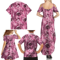 Hawaii Pink Tropical Leaves Family Matching Summer Maxi Dress and Hawaiian Shirt - Polynesian Pride