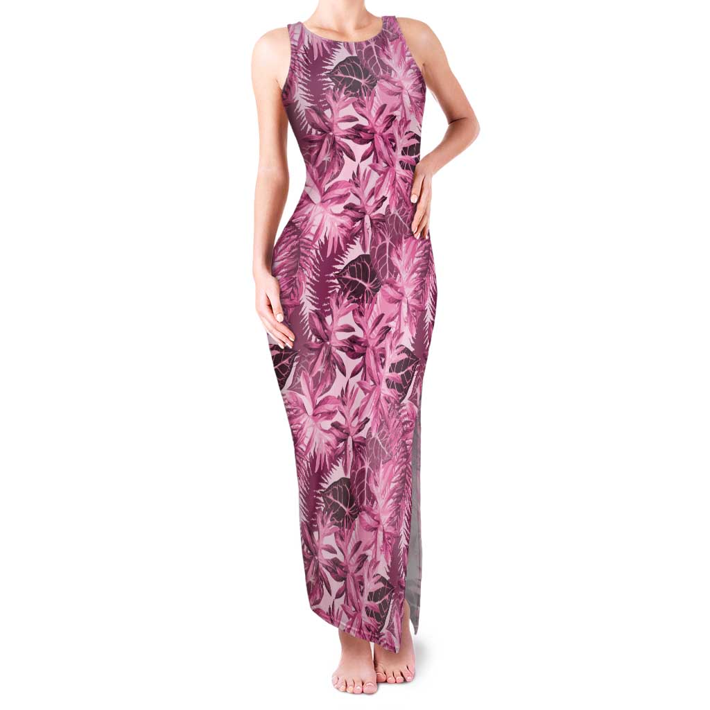 Hawaii Pink Tropical Leaves Family Matching Tank Maxi Dress and Hawaiian Shirt - Polynesian Pride