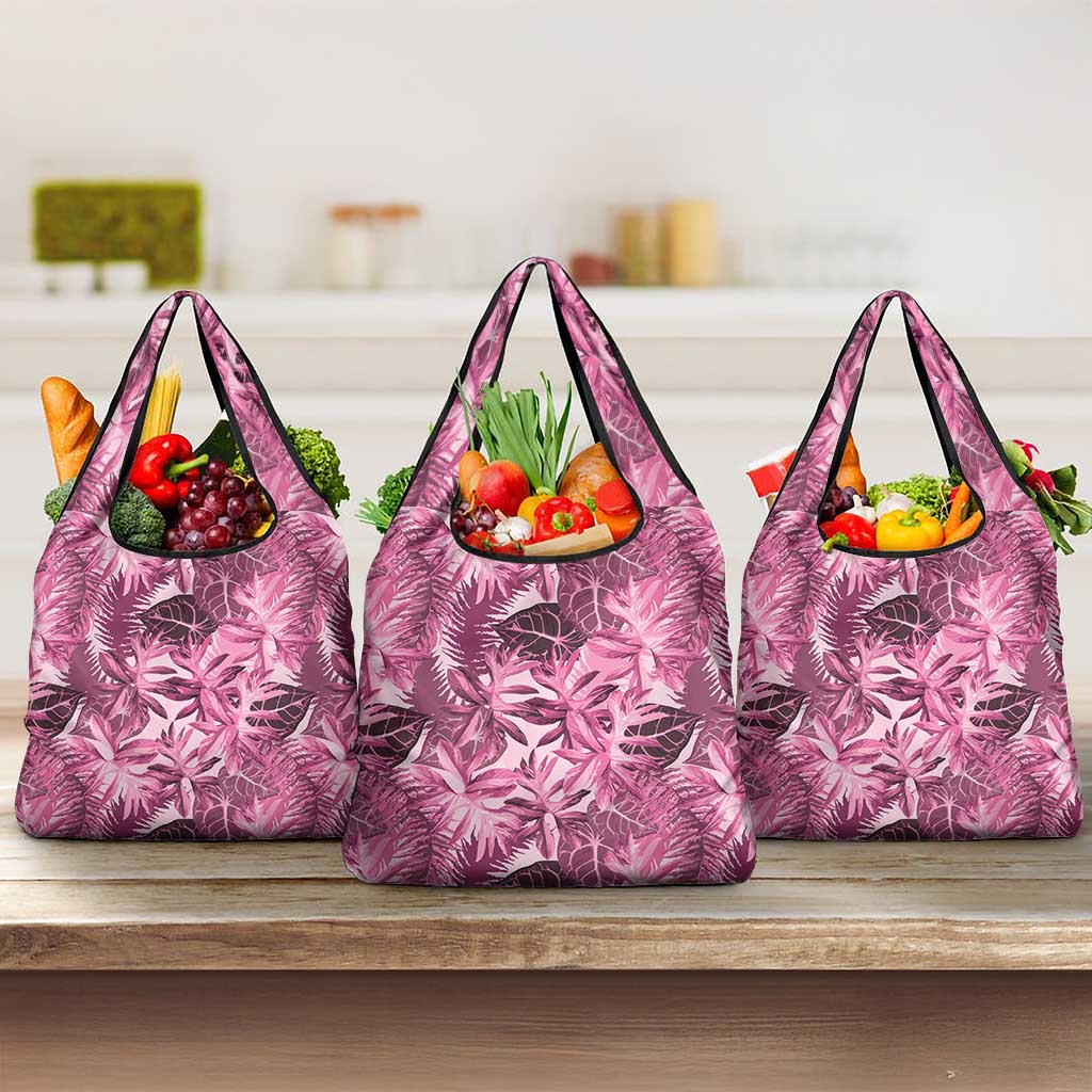 Hawaii Pink Tropical Leaves Grocery Bag LT01 3-pack One Size Pink - Polynesian Pride