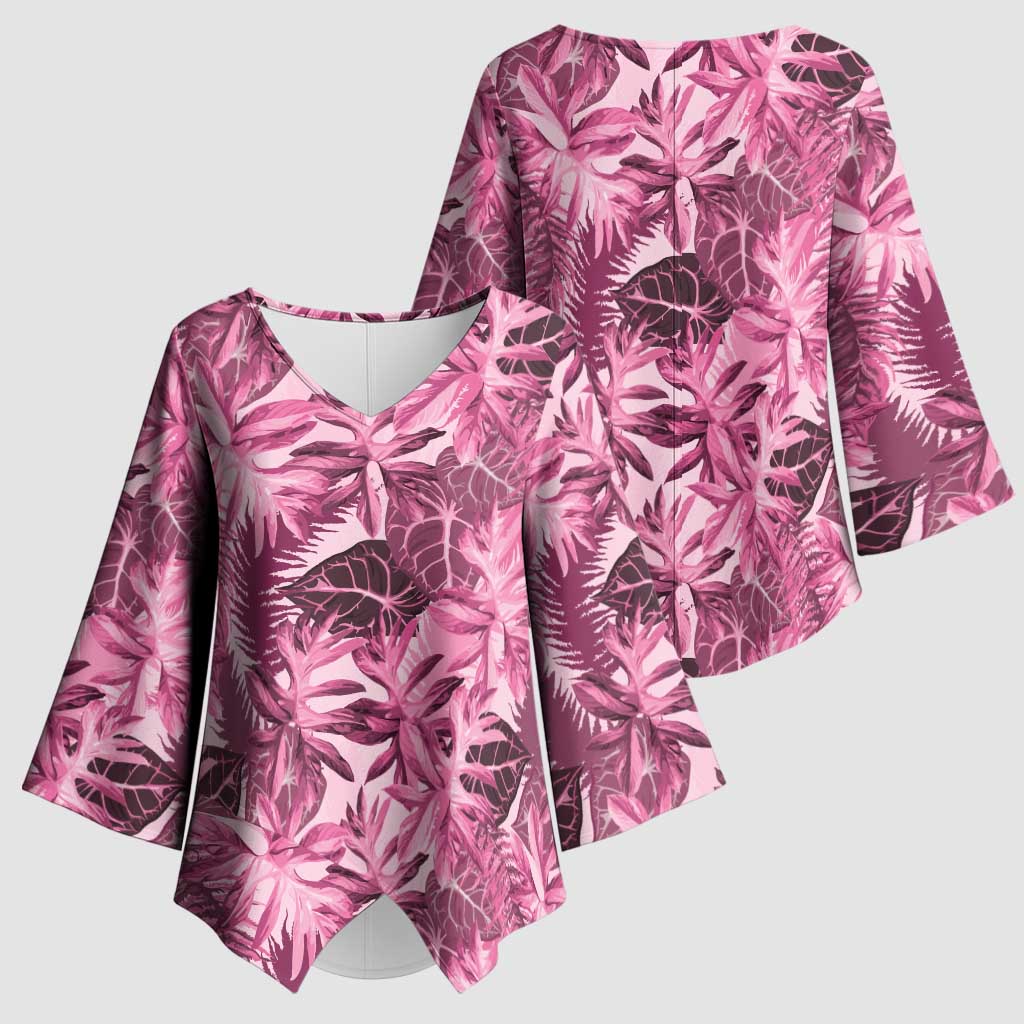 Hawaii Pink Tropical Leaves Kimono Sleeve Blouse - Polynesian Pride