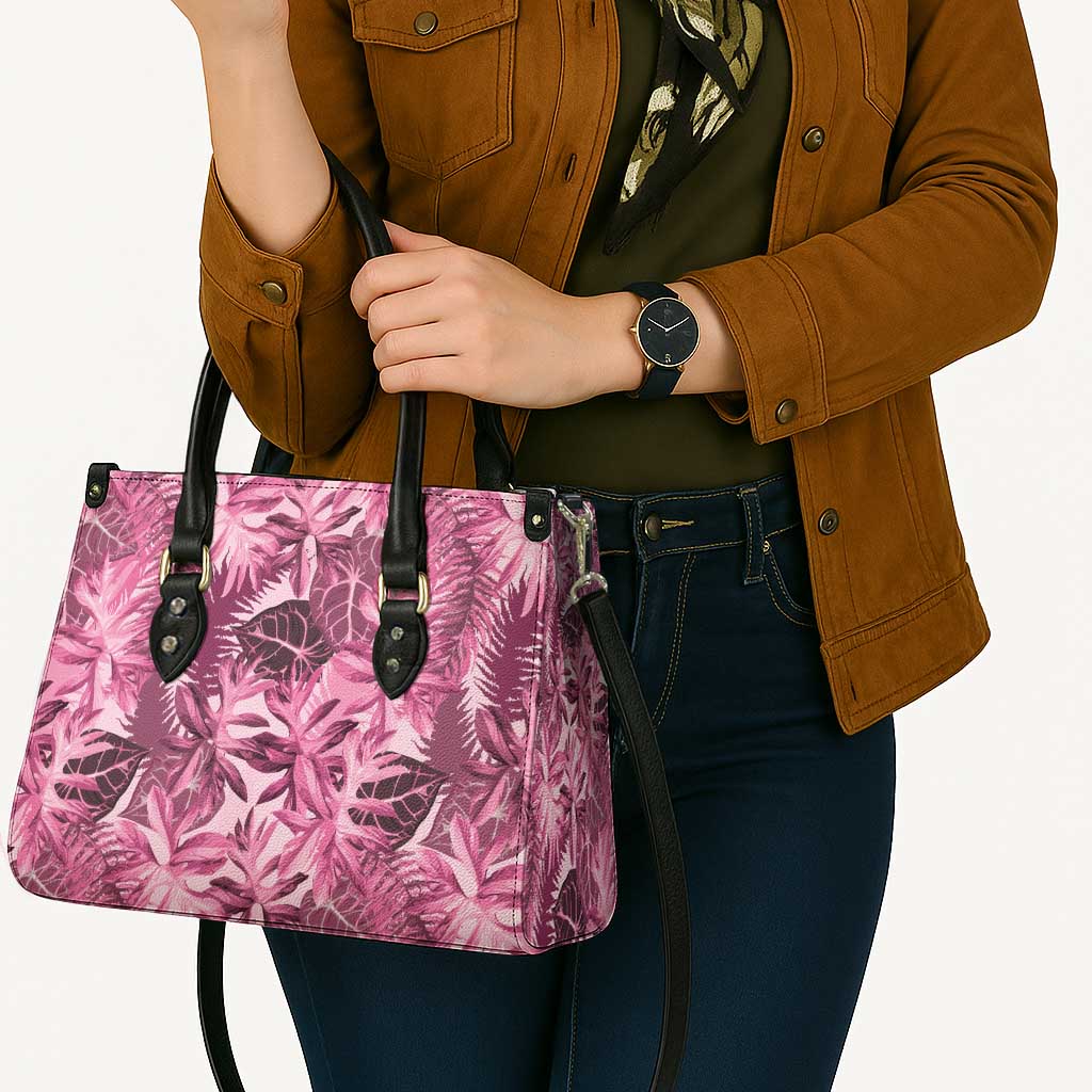 Hawaii Pink Tropical Leaves Leather Bag - Polynesian Pride