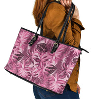 Hawaii Pink Tropical Leaves Leather Tote Bag - Polynesian Pride