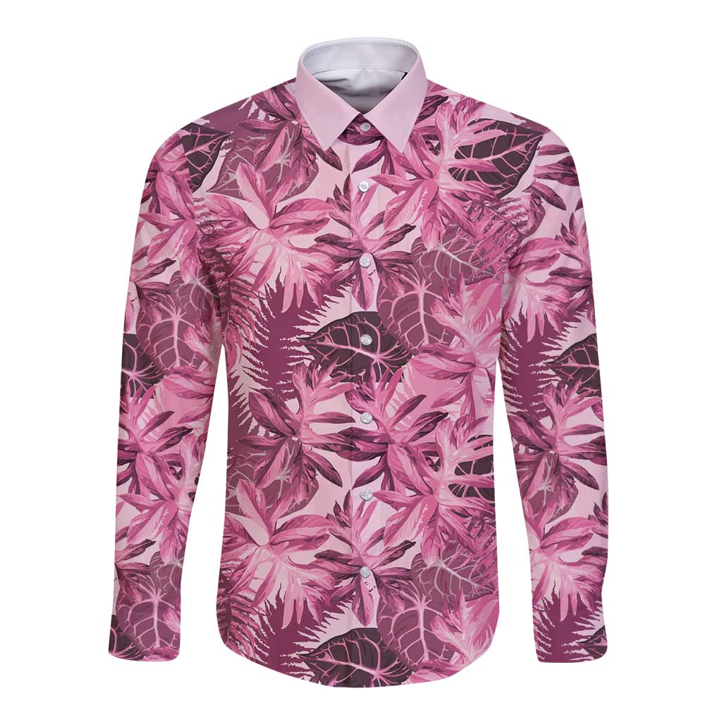 Hawaii Pink Tropical Leaves Long Sleeve Button Shirt LT01 Unisex Pink - Polynesian Pride