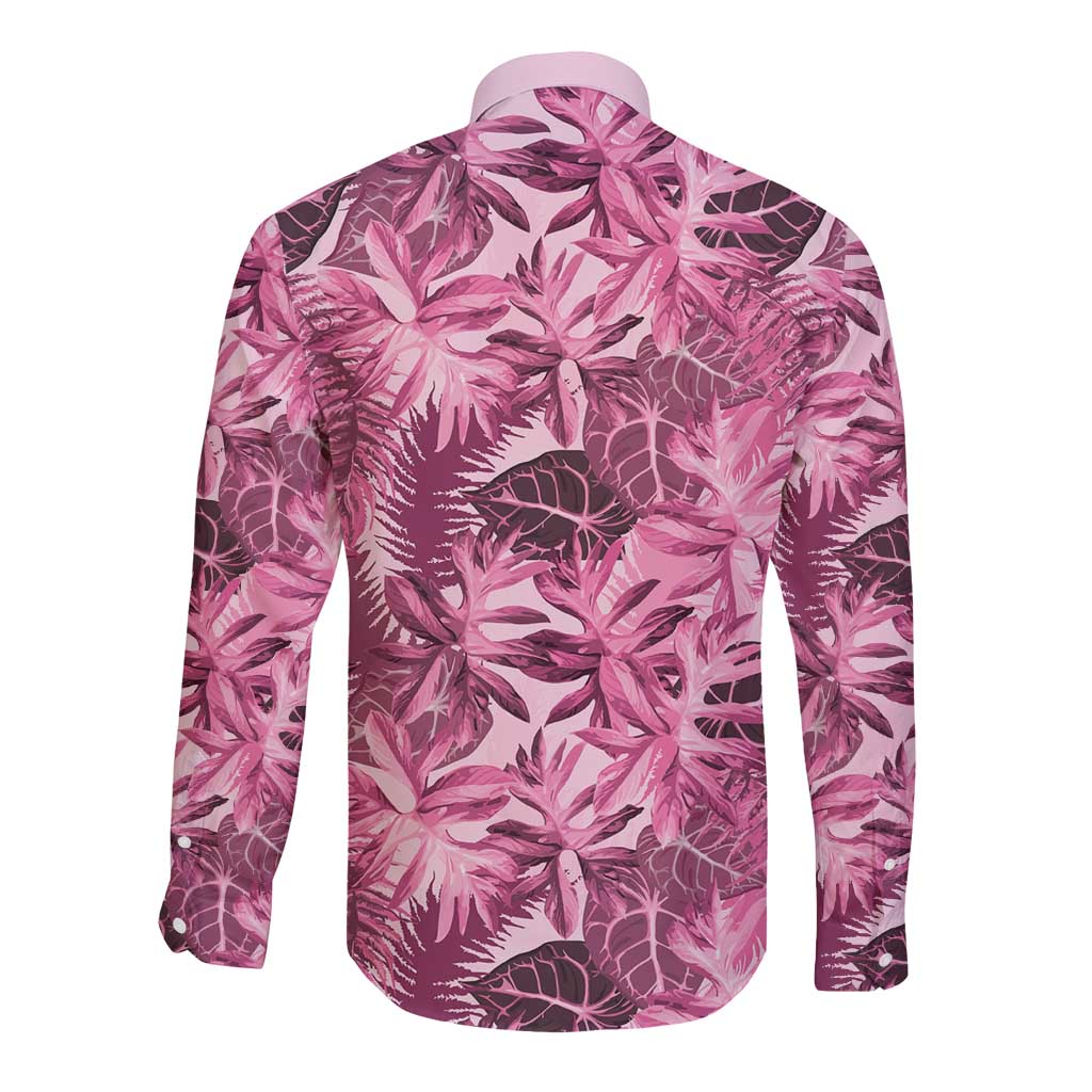 Hawaii Pink Tropical Leaves Long Sleeve Button Shirt LT01 - Polynesian Pride