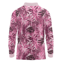 Hawaii Pink Tropical Leaves Long Sleeve Polo Shirt LT01 - Polynesian Pride