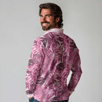 Hawaii Pink Tropical Leaves Long Sleeve Polo Shirt LT01 - Polynesian Pride