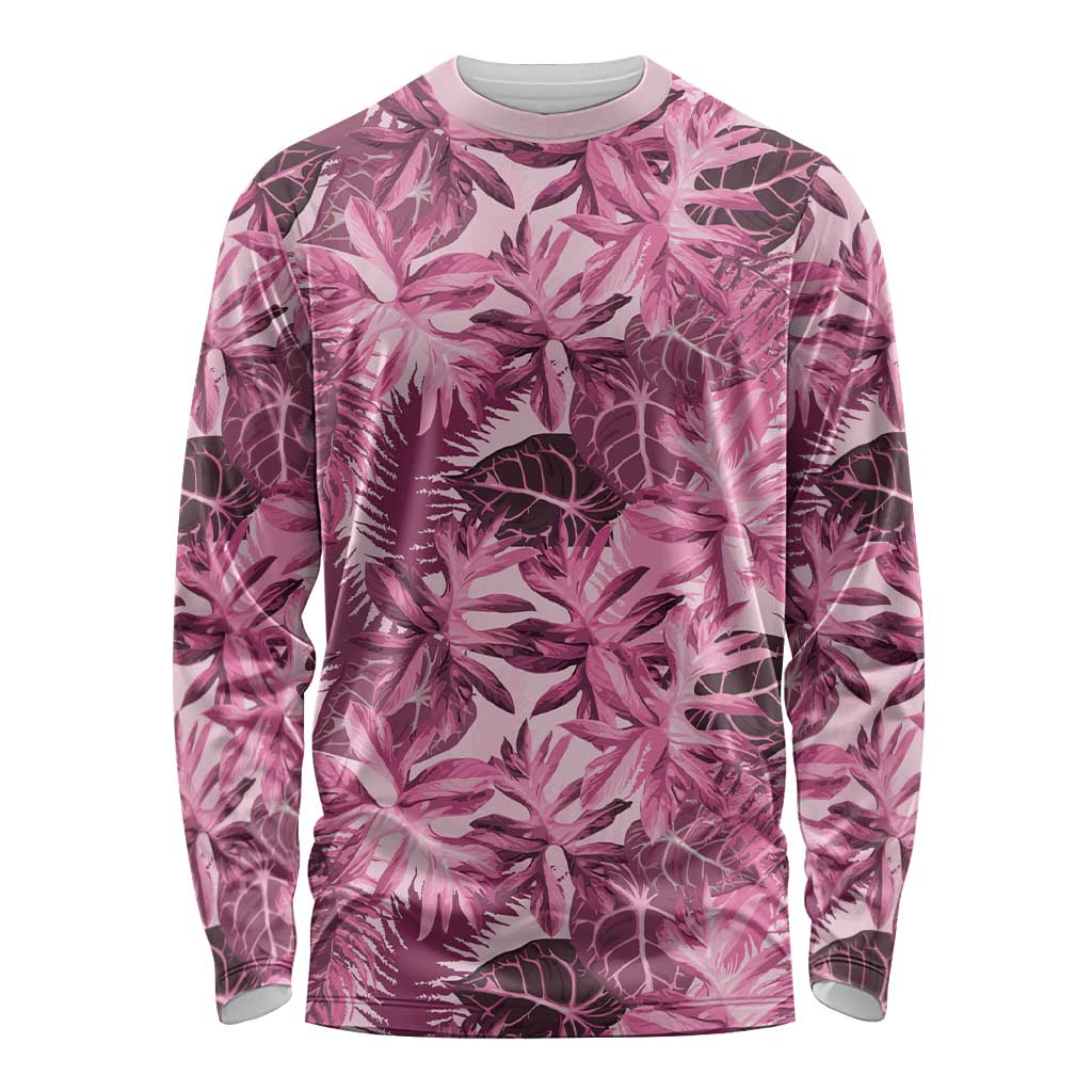 Hawaii Pink Tropical Leaves Long Sleeve Shirt LT01 Unisex Pink - Polynesian Pride