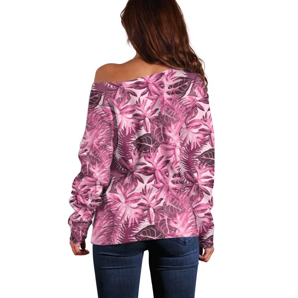 Hawaii Pink Tropical Leaves Off Shoulder Sweater - Polynesian Pride