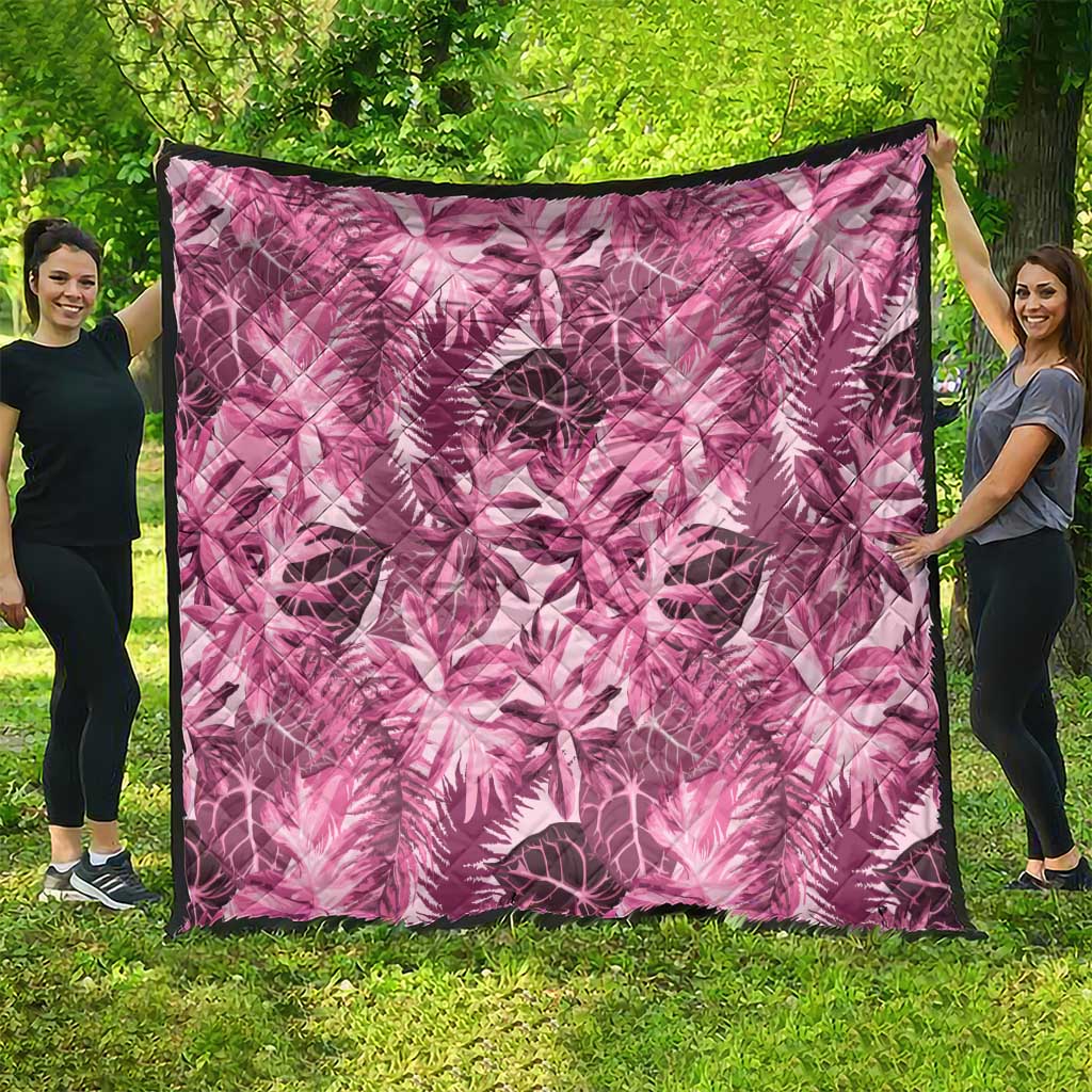 Hawaii Pink Tropical Leaves Quilt - Polynesian Pride